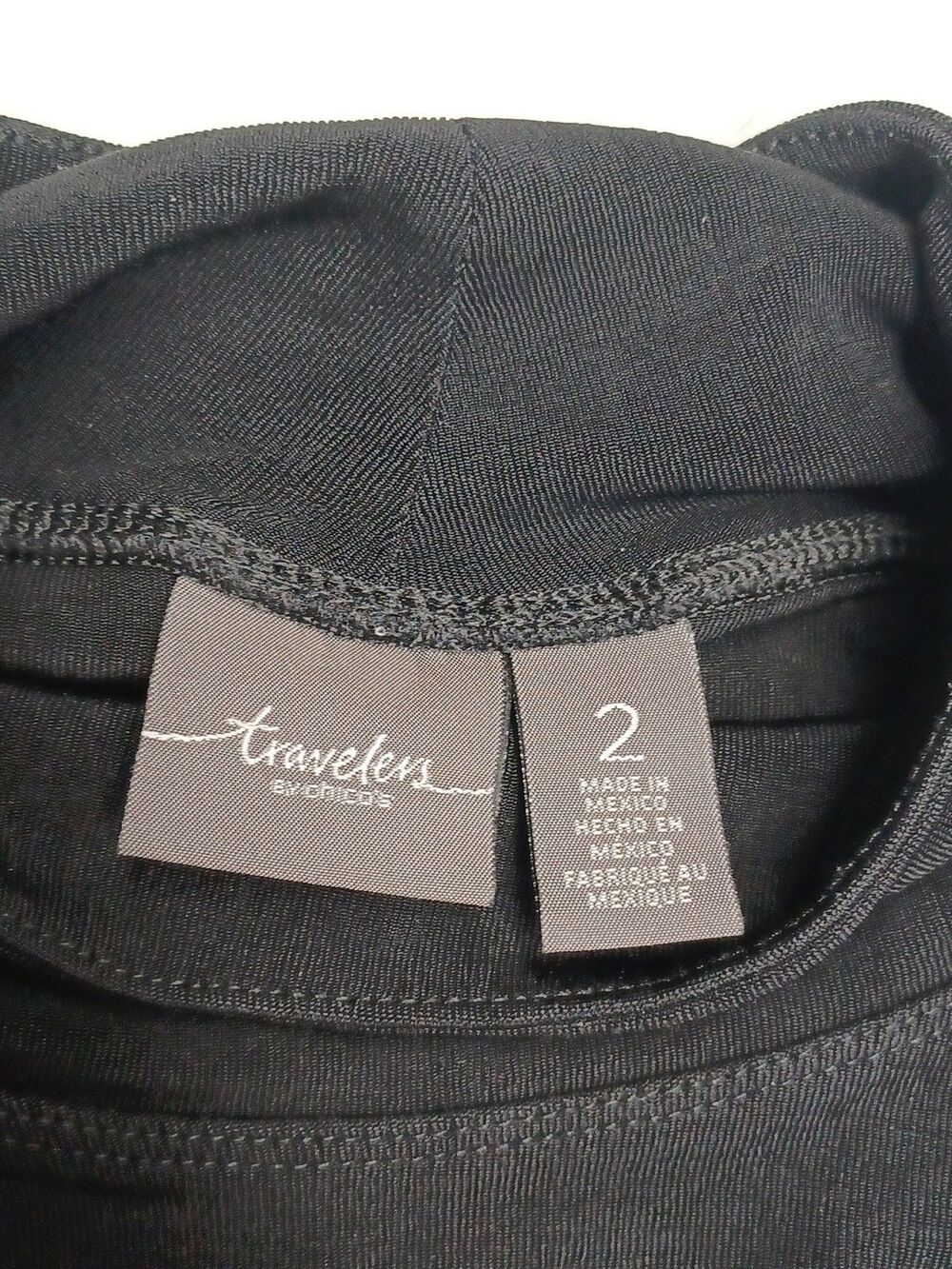 Chicos Travelers Black Slinky Knit 3/4 Sleeve Turtleneck Sz 2 (US LG/12) - Picture 5 of 6